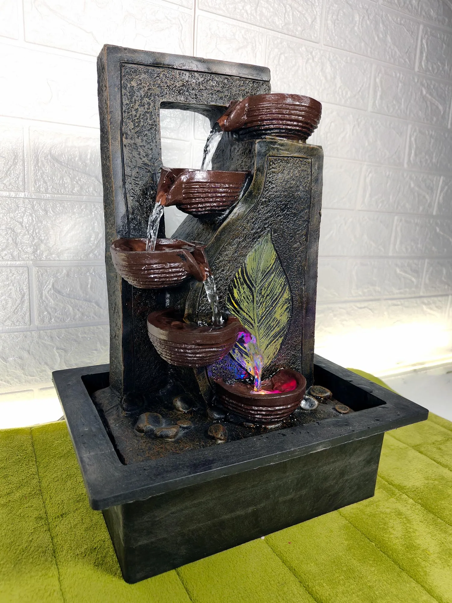 UrbCharm Polyresin 5 Step Diya Water Fountain for Home, Office, Garden (40 X 22 X 30Cm) Decor Items for Living Room | Best Gift for Any Occasion Water Fountain (Brown)