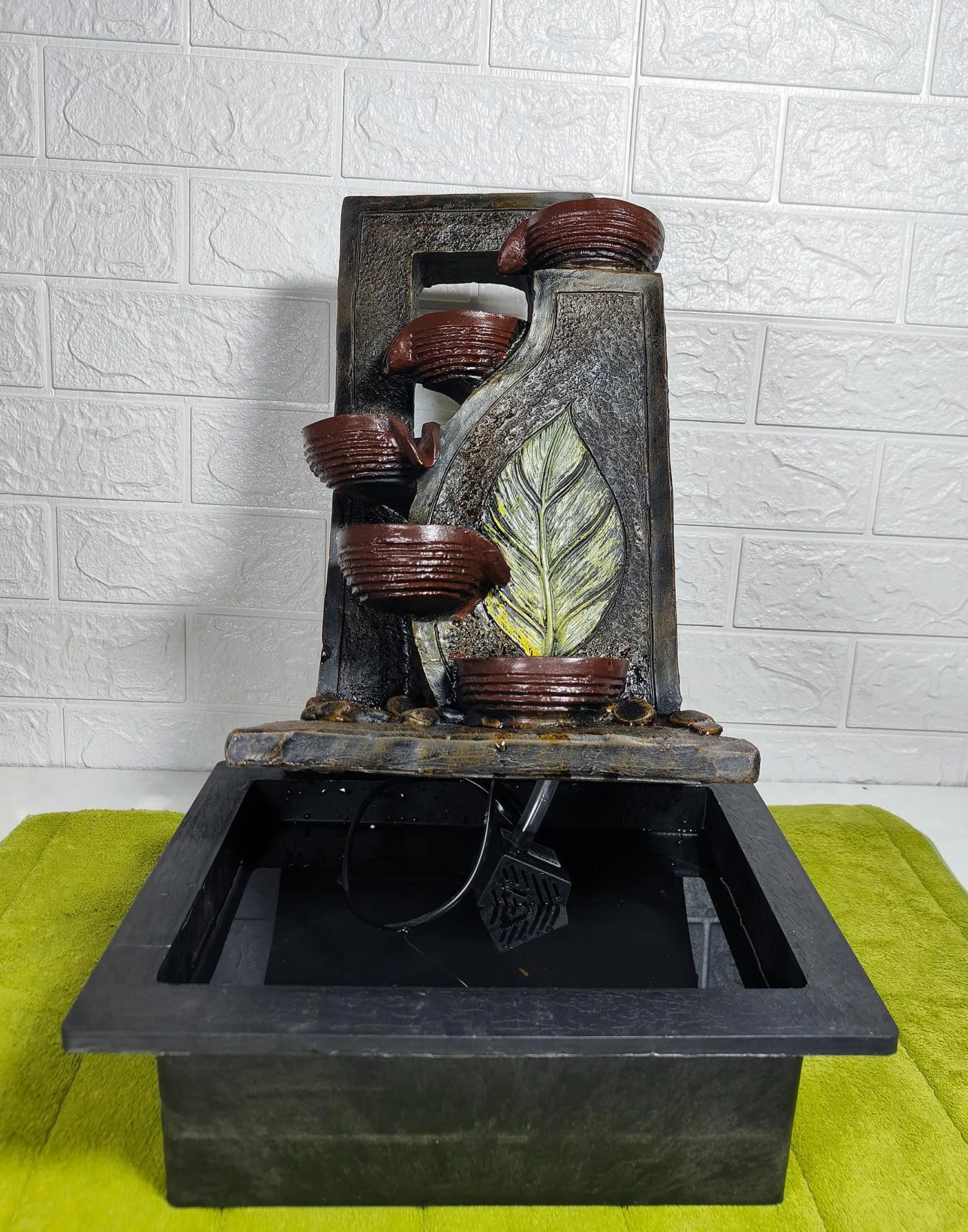 UrbCharm Polyresin 5 Step Diya Water Fountain for Home, Office, Garden (40 X 22 X 30Cm) Decor Items for Living Room | Best Gift for Any Occasion Water Fountain (Brown)