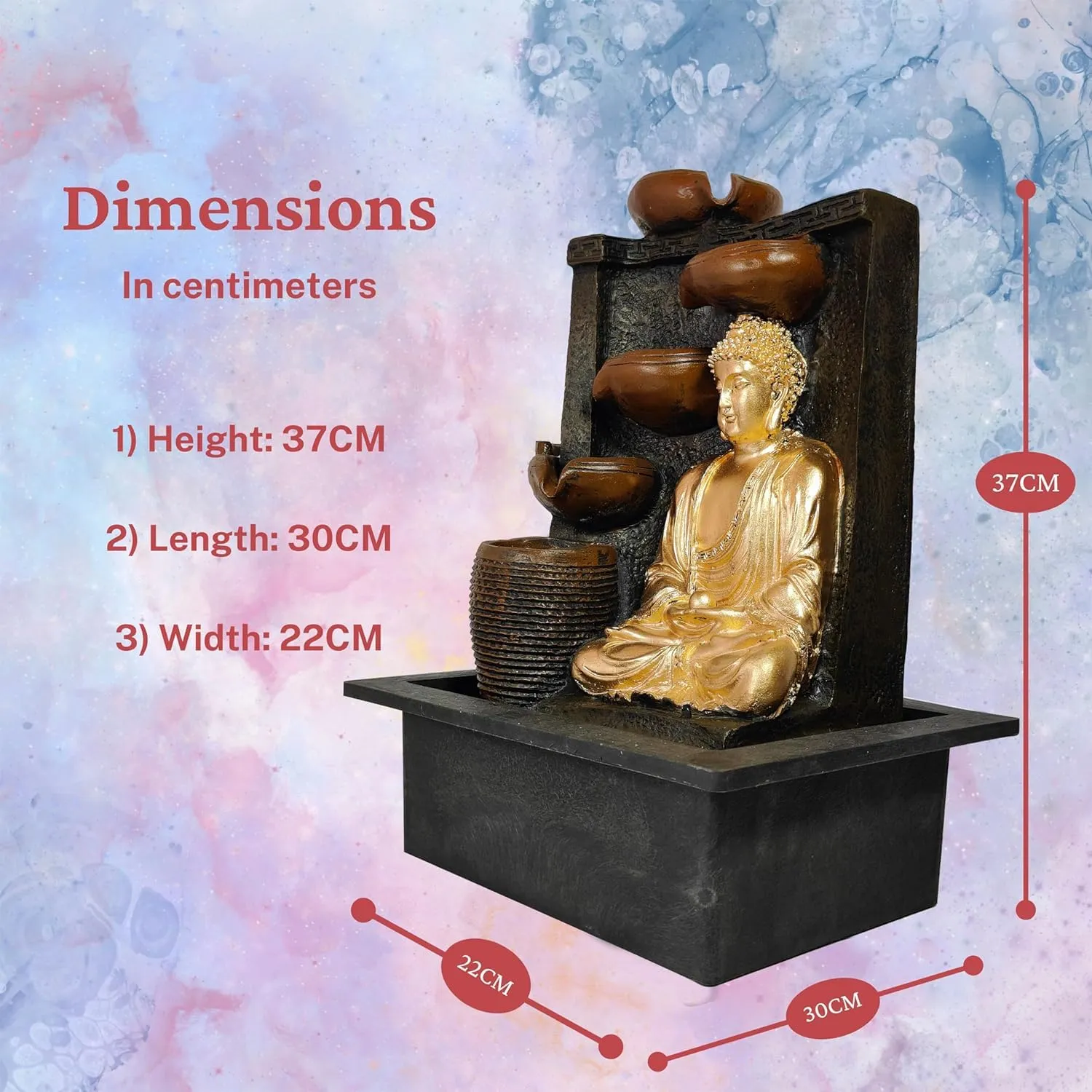 UrbCharm Polyresin Lotus Buddha Water Fountain for Home, Office, Garden (40 X 22 X 30Cm) Decor Items for Living Room | Best Gift for Any Occasion. Vastu Kamal Buddha Water Fountain (Golden)