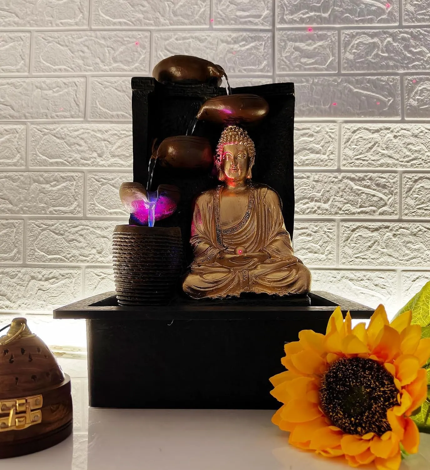 UrbCharm Polyresin Lotus Buddha Water Fountain for Home, Office, Garden (40 X 22 X 30Cm) Decor Items for Living Room | Best Gift for Any Occasion. Vastu Kamal Buddha Water Fountain (Golden)