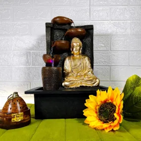 UrbCharm Polyresin Lotus Buddha Water Fountain for Home, Office, Garden (40 X 22 X 30Cm) Decor Items for Living Room | Best Gift for Any Occasion. Vastu Kamal Buddha Water Fountain (Golden)