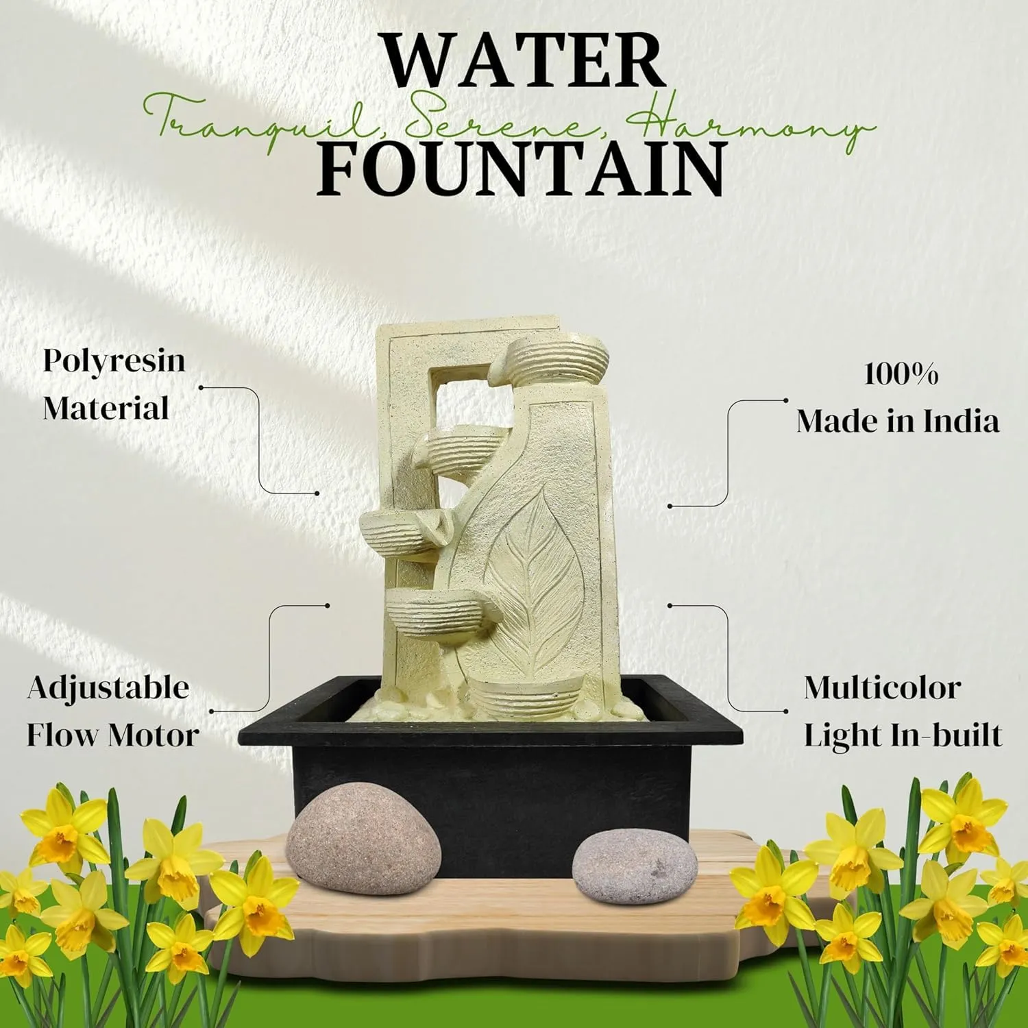 UrbCharm Polyresin Lotus Buddha Water Fountain for Home, Office, Garden (40 X 22 X 30Cm) Decor Items for Living Room | Best Gift for Any Occasion. Vastu Kamal Buddha Water Fountain (White) (Off White)
