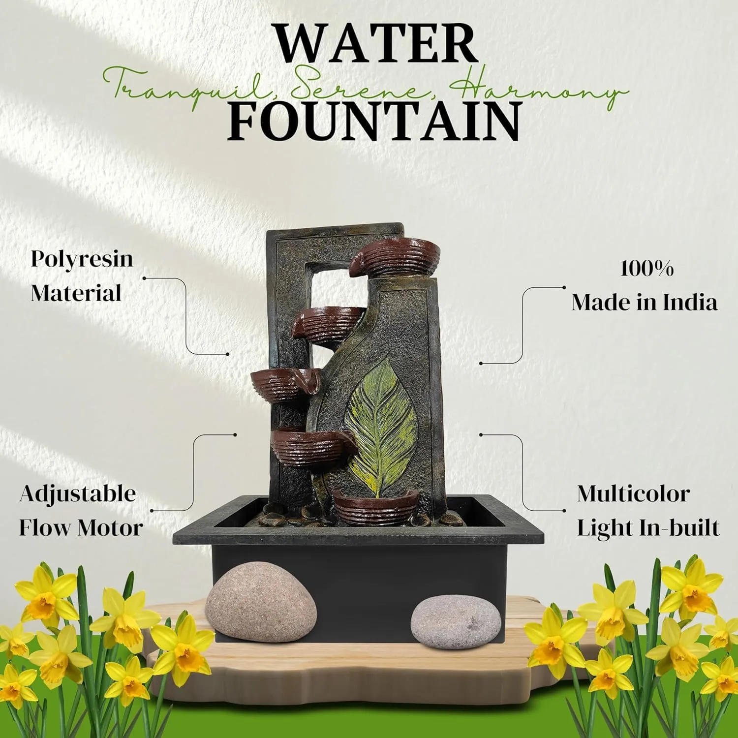 UrbCharm Polyresin Lotus Buddha Water Fountain for Home, Office, Garden (40 X 22 X 30Cm) Decor Items for Living Room | Best Gift for Any Occasion Water Fountain (Brown)
