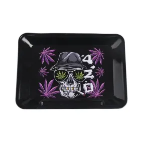 Wise Skies - 420 Skull - Metal Rolling Tray