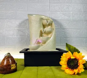 ZeniZeni Brown Polyresin Designer Table Top 4 Tier Waterfall Fountain (Size: 40 x 30 x 22 CM) Indoor Home Decor with Multicolour Lights and Water Flow Control Pump