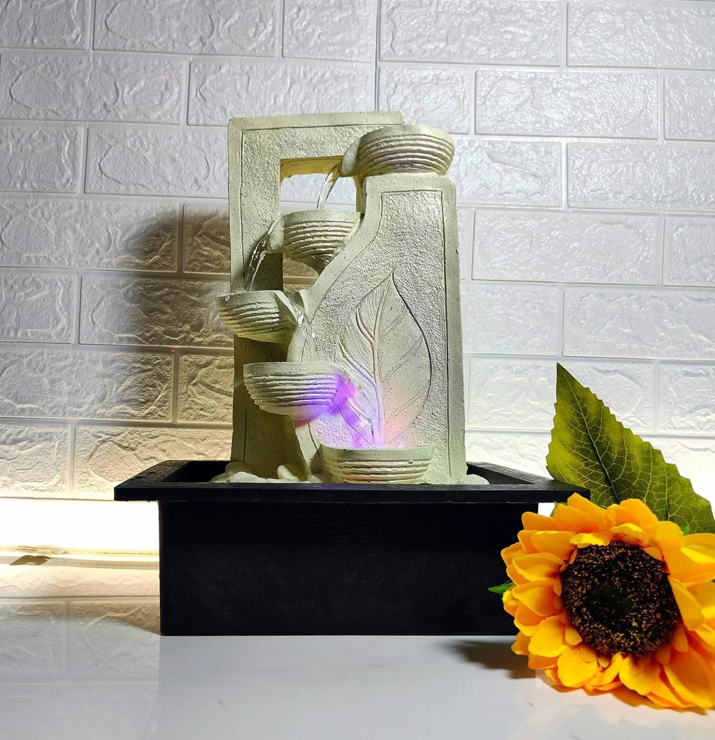 ZeniZeni Polyresin 5 Step Diya Water Fountain for Home, Office, Garden (40 X 22 X 30Cm) Decor Items for Living Room | Best Gift for Any Occasion Water Fountain (White)