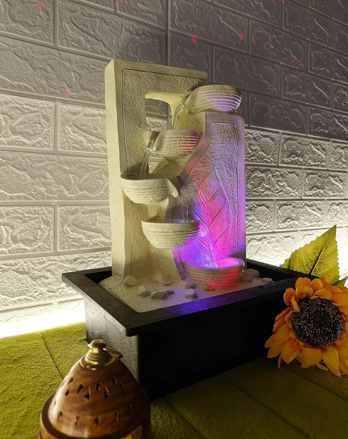 ZeniZeni Polyresin 5 Step Diya Water Fountain for Home, Office, Garden (40 X 22 X 30Cm) Decor Items for Living Room | Best Gift for Any Occasion Water Fountain (White)