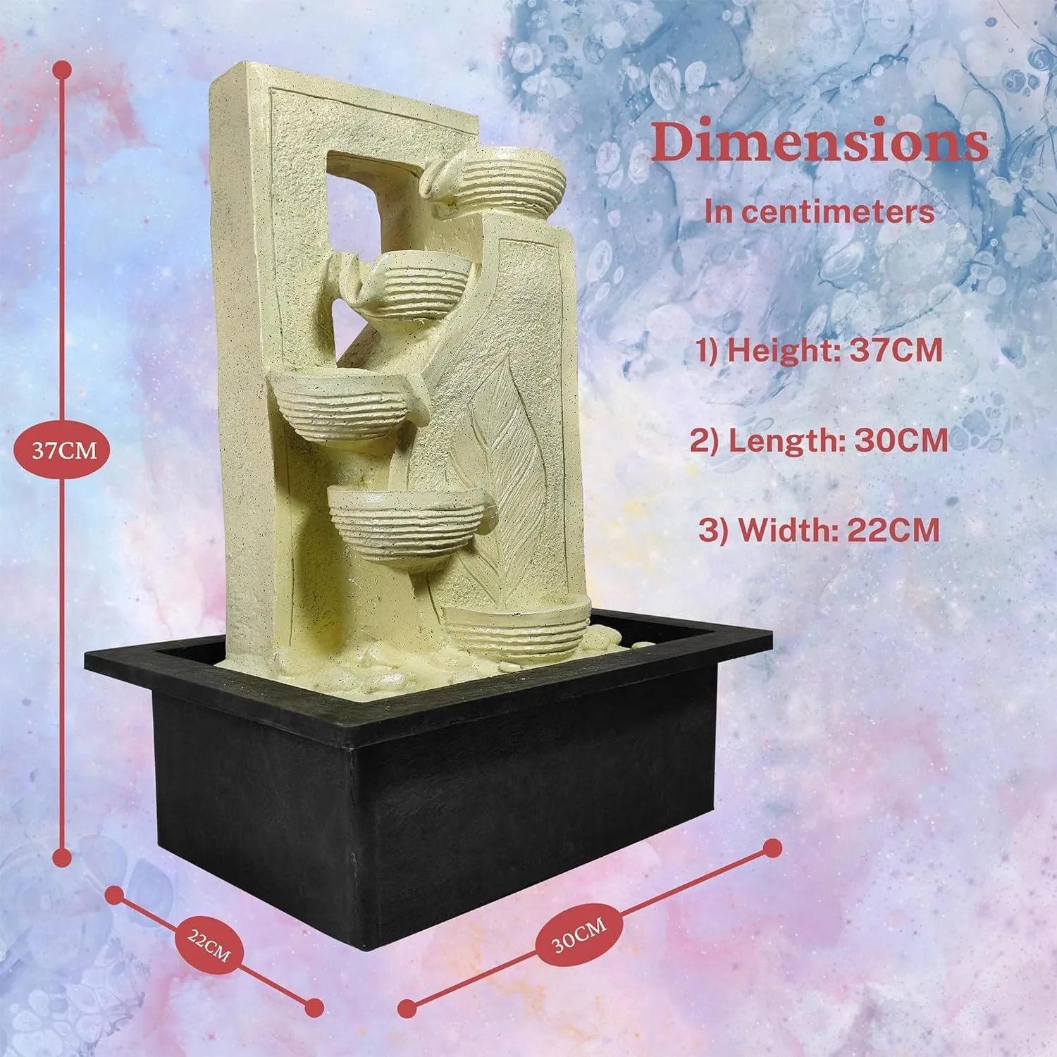 ZeniZeni Polyresin 5 Step Diya Water Fountain for Home, Office, Garden (40 X 22 X 30Cm) Decor Items for Living Room | Best Gift for Any Occasion Water Fountain (White)