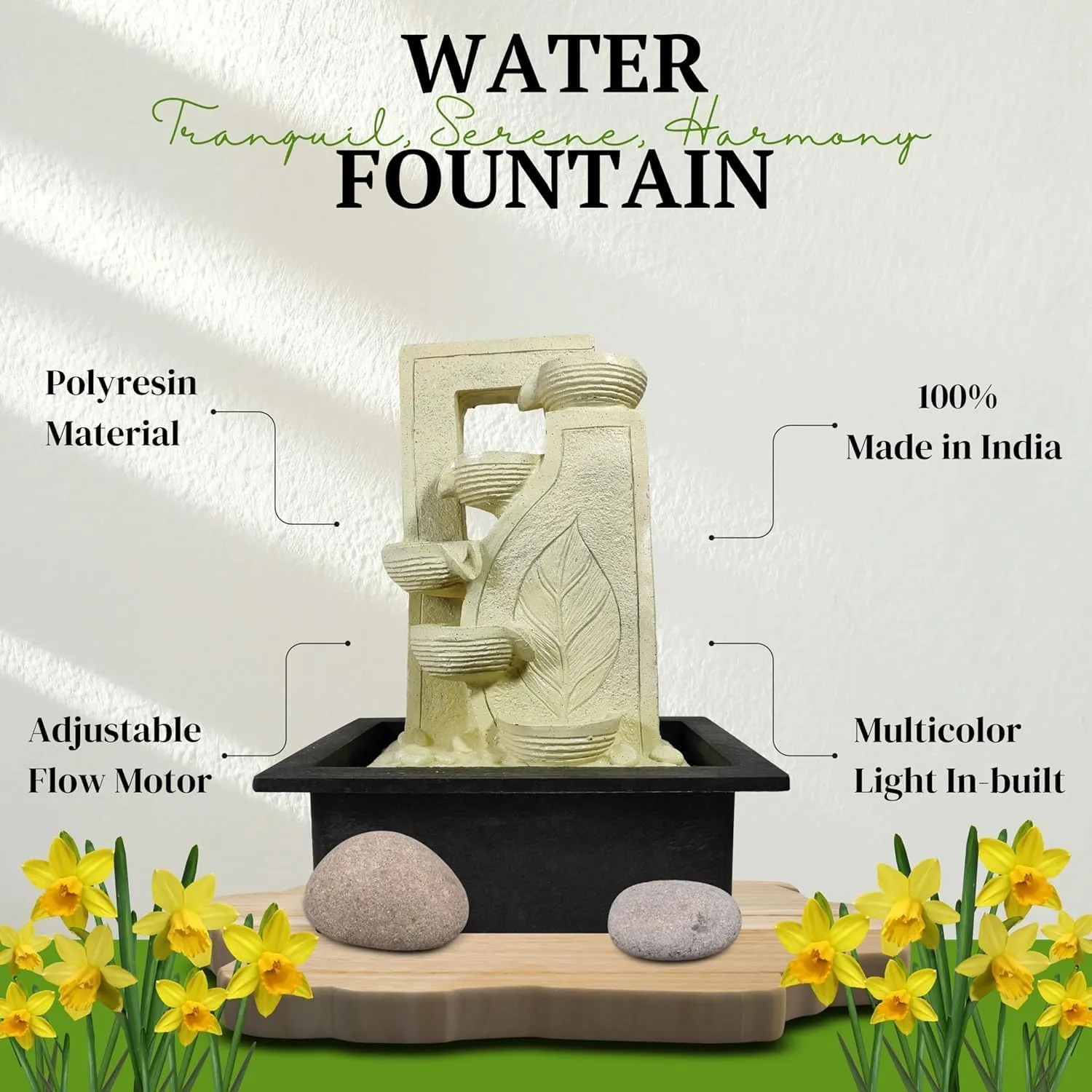 ZeniZeni Polyresin 5 Step Diya Water Fountain for Home, Office, Garden (40 X 22 X 30Cm) Decor Items for Living Room | Best Gift for Any Occasion Water Fountain (White)